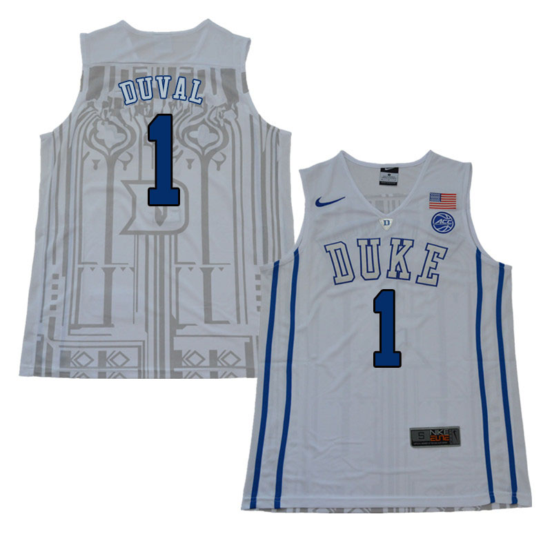Duke Blue Devils #1 Trevon Duval College Basketball Jerseys Sale-White